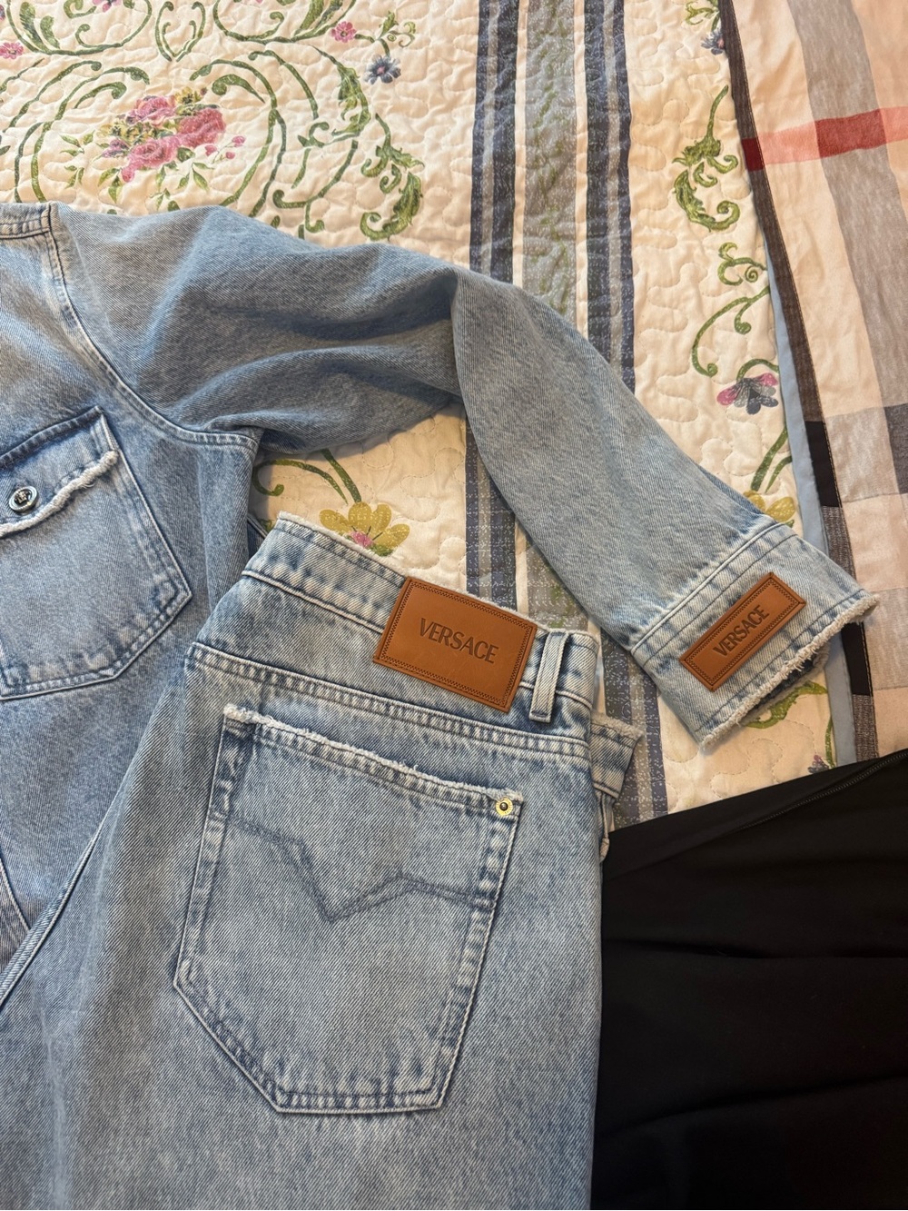 Versace Light Wash High-Rise men’s Jeans with Leather Logo Patch